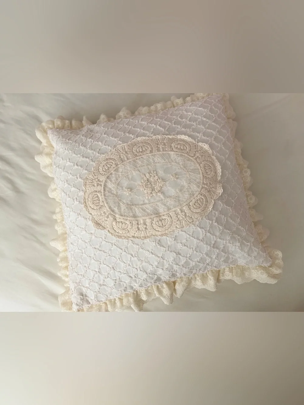 New handmade Luxury Cream Quilted Decorative Pillow Sham Cover only